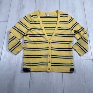 White + Warren Yellow Navy Striped Cashmere Button Cardigan Sweater Size Small